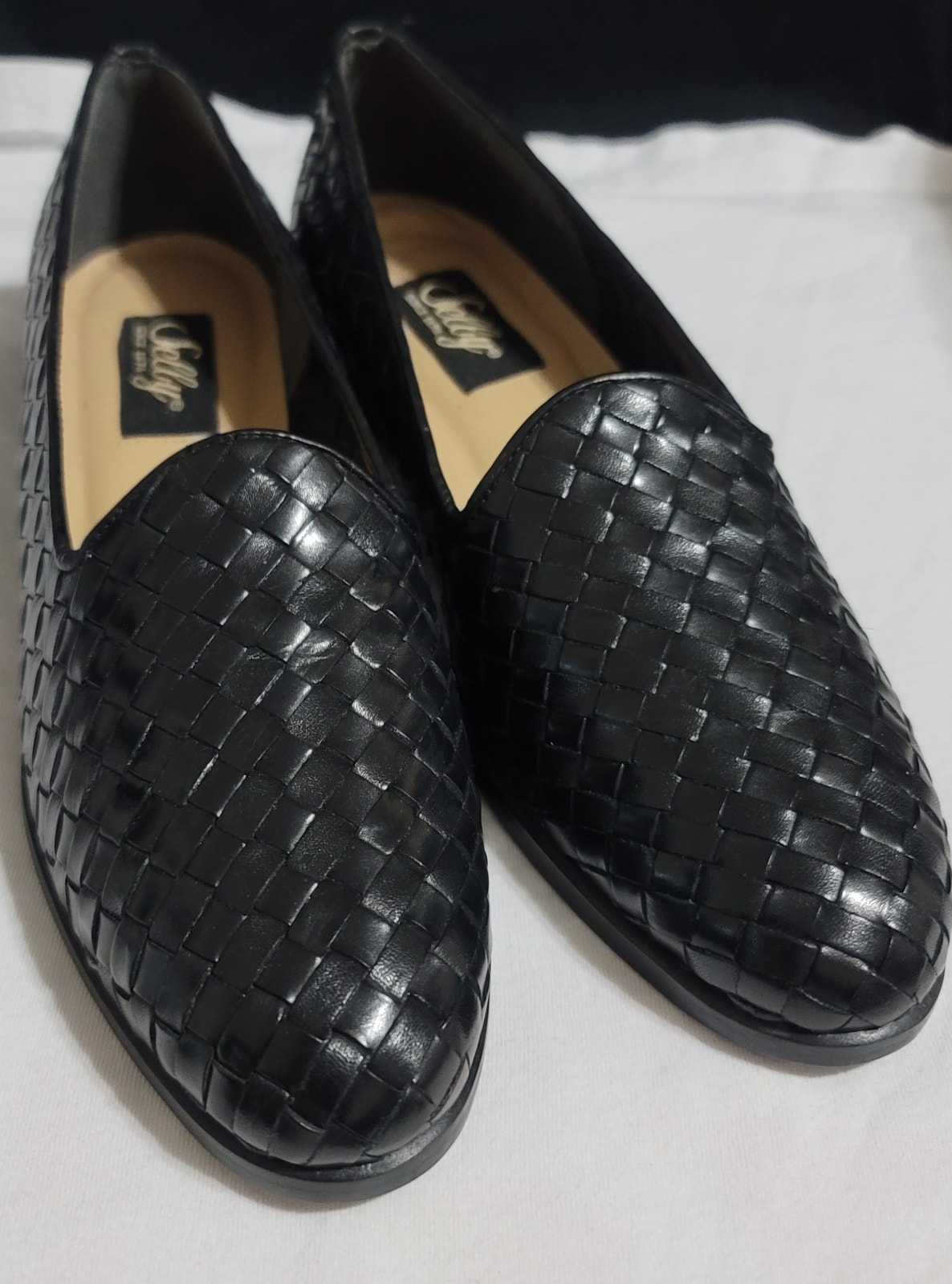 Vintage Selby Black Leather Woven Dianna Flats 7 3/5 A Slip On New Without Box